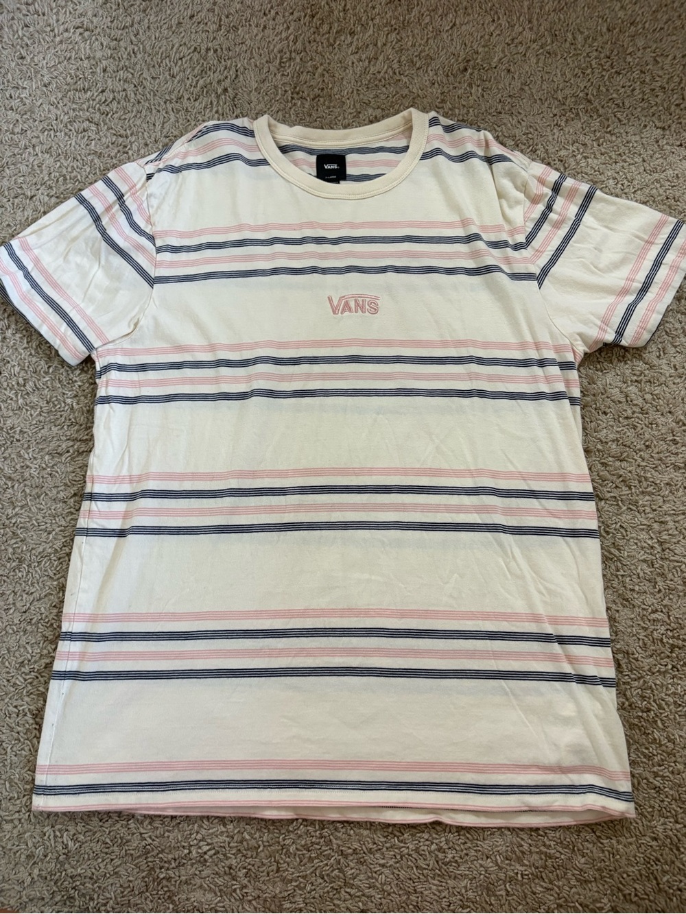 Vans Cream Tee with Pink & Navy Stripes
